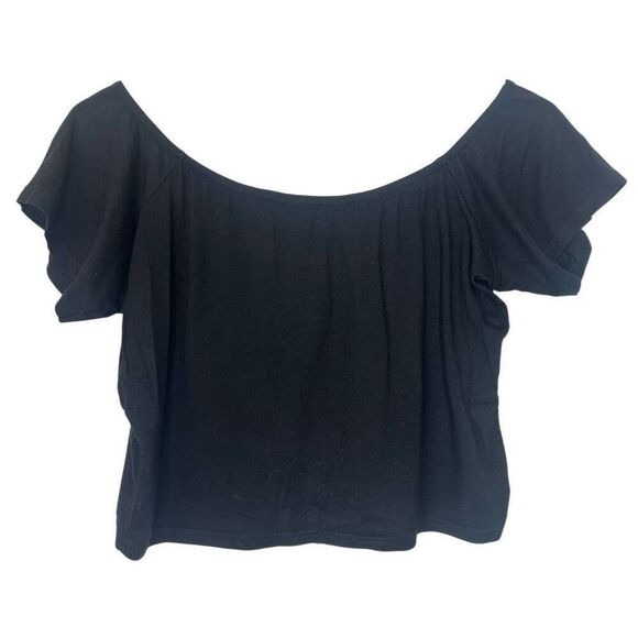 Missguided Short Sleeve Off The Shoulder Stretch Cropped Black Tee Size 10 - Picture 3 of 5